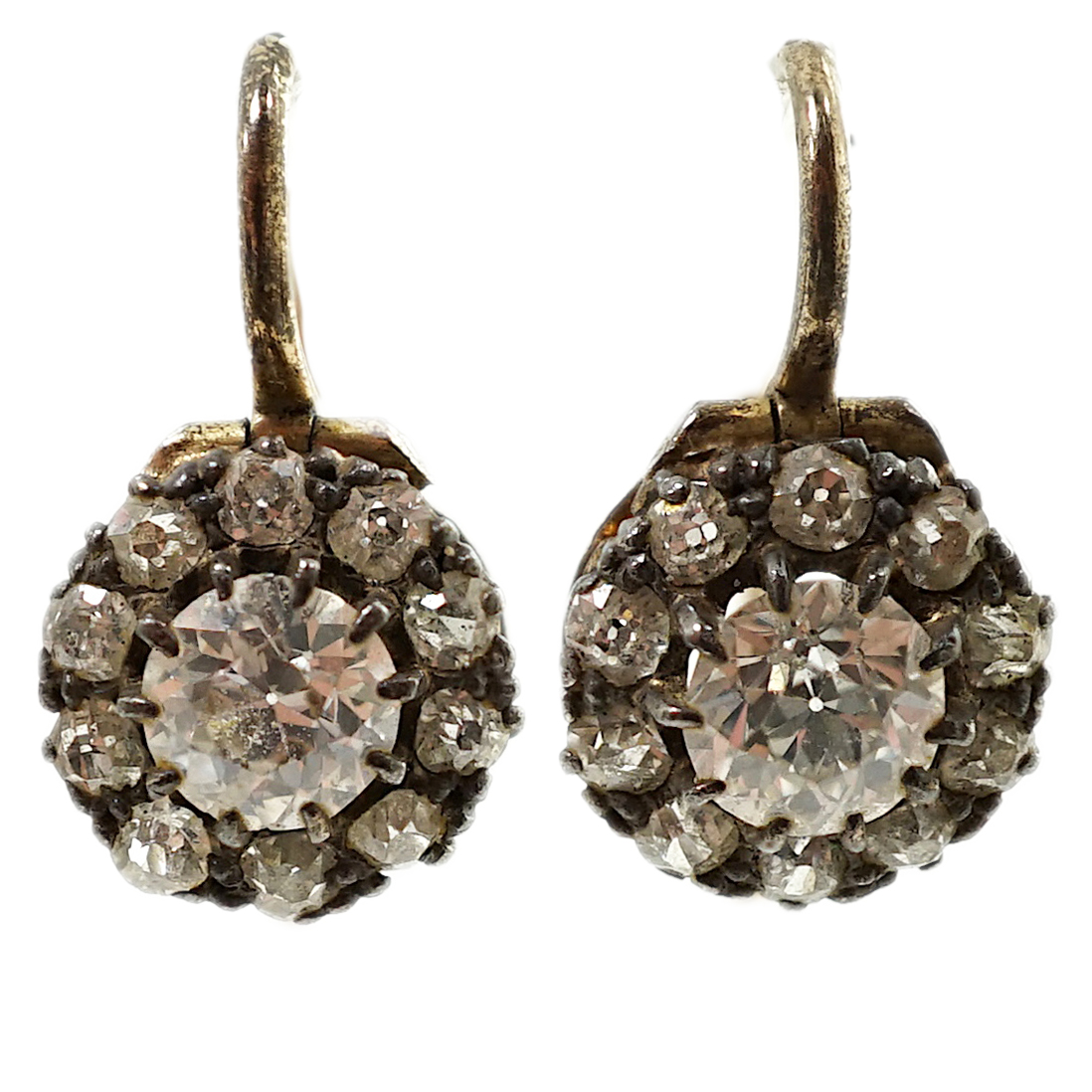 A pair of late Victorian gold and diamond cluster set earrings